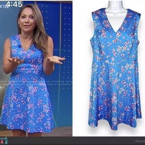 Draper James Blue Floral Dress Size 12 ASO Ginger Zee Good Morning America Celeb